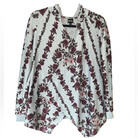 🤎3/$10 Floral Open Knit Hooded Cardigan Size Medium - Picture 7 of 13